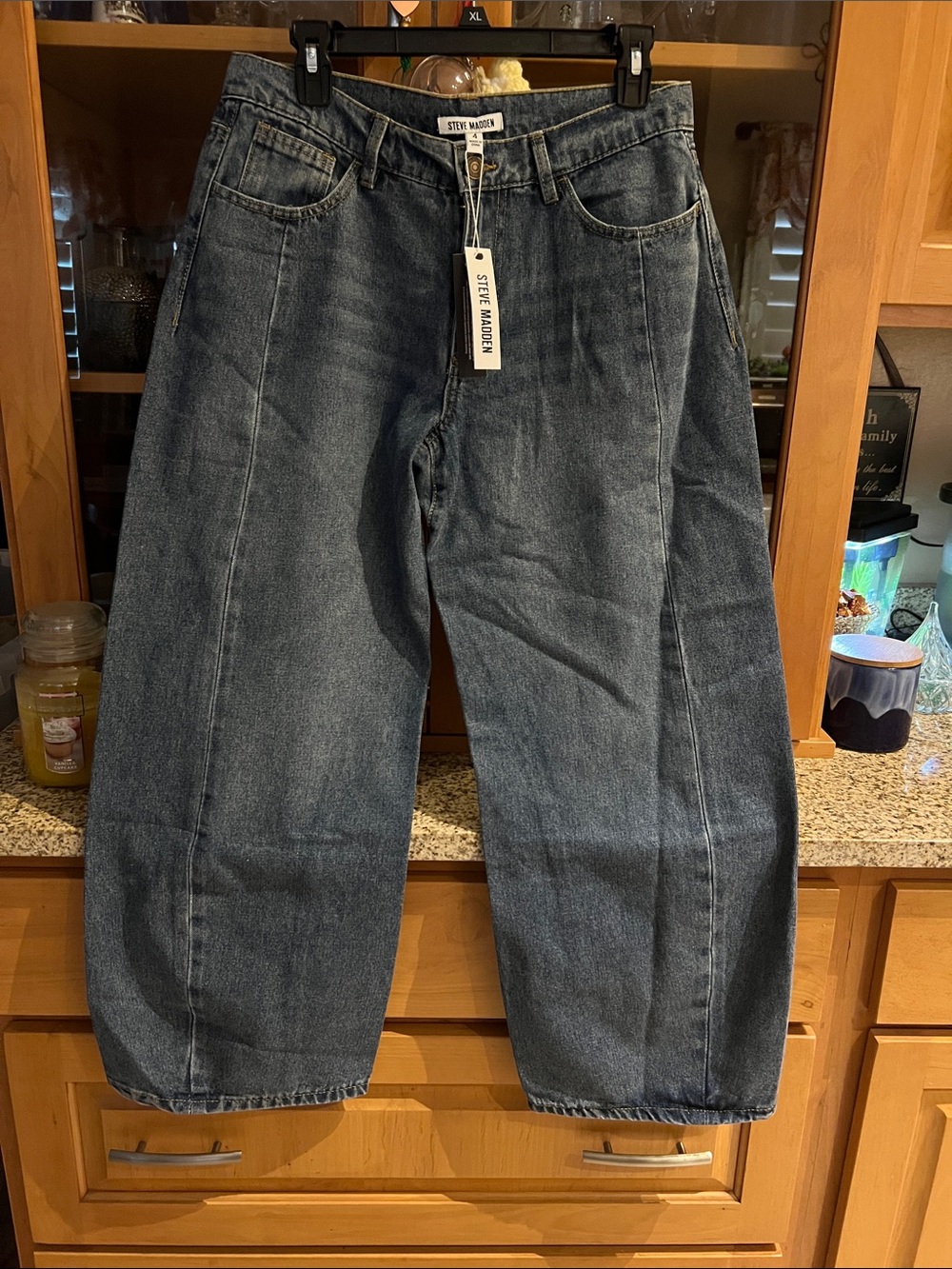 Steve Madden Women's Wide-Leg Flare Jeans in Dark Blue Wash
